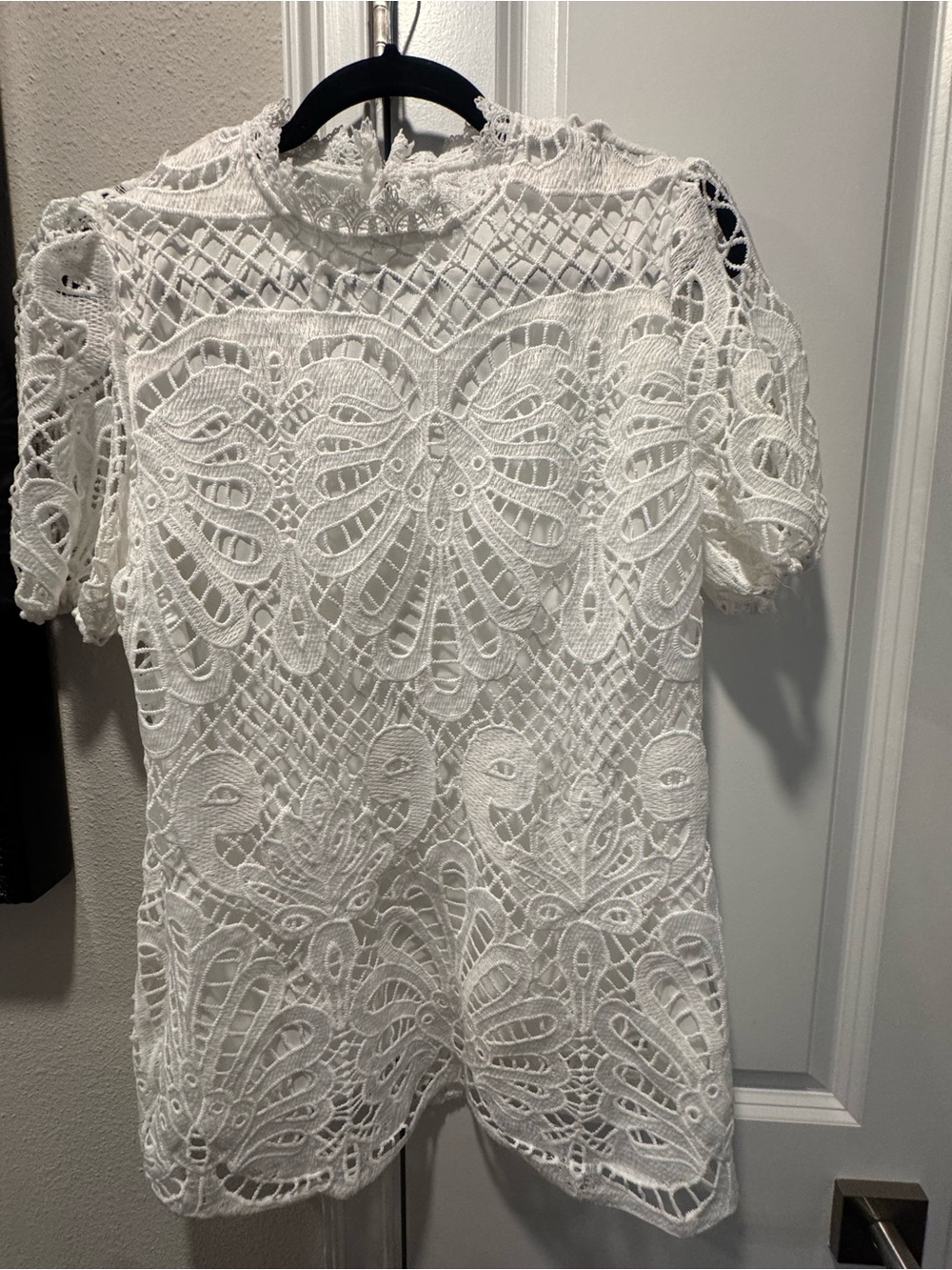 Mango White Crochet Lace Short Sleeve Top